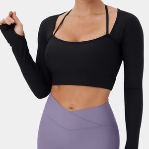 NWT!  Halara black long sleeve workout top with built in sports bra.  New!